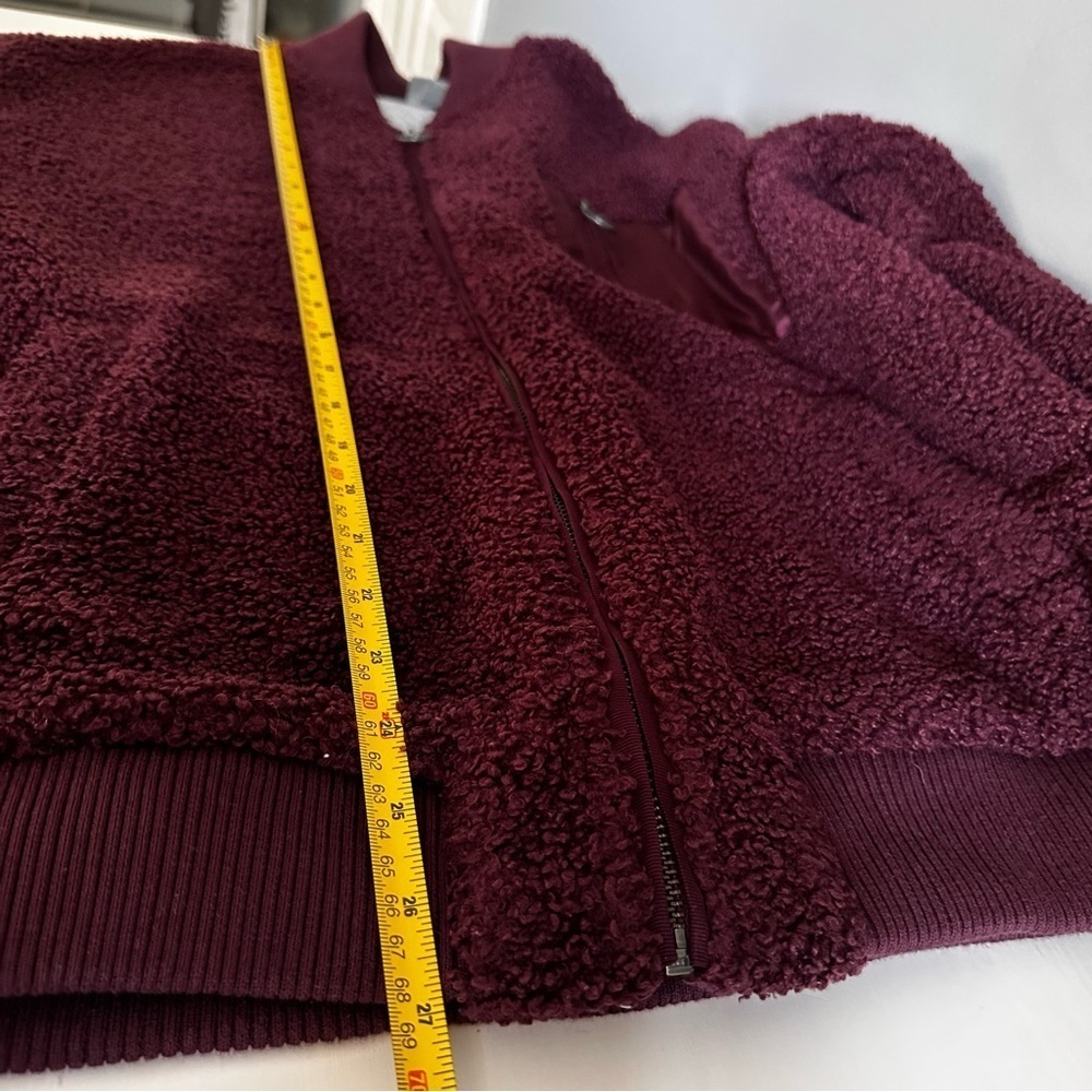 Bench Teddy Bear Bomber Jacket Maroon Zipper Pockets Size S - Picture 9 of 10